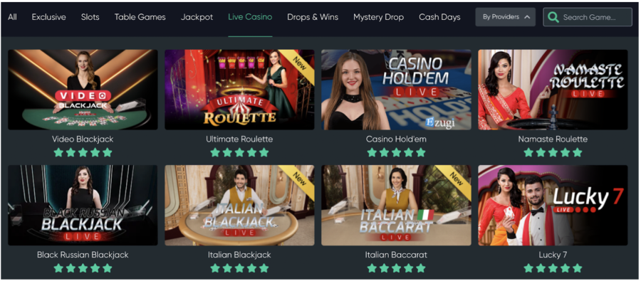 Live casino Bitcoin Games, including Blackjack and Roulette. 