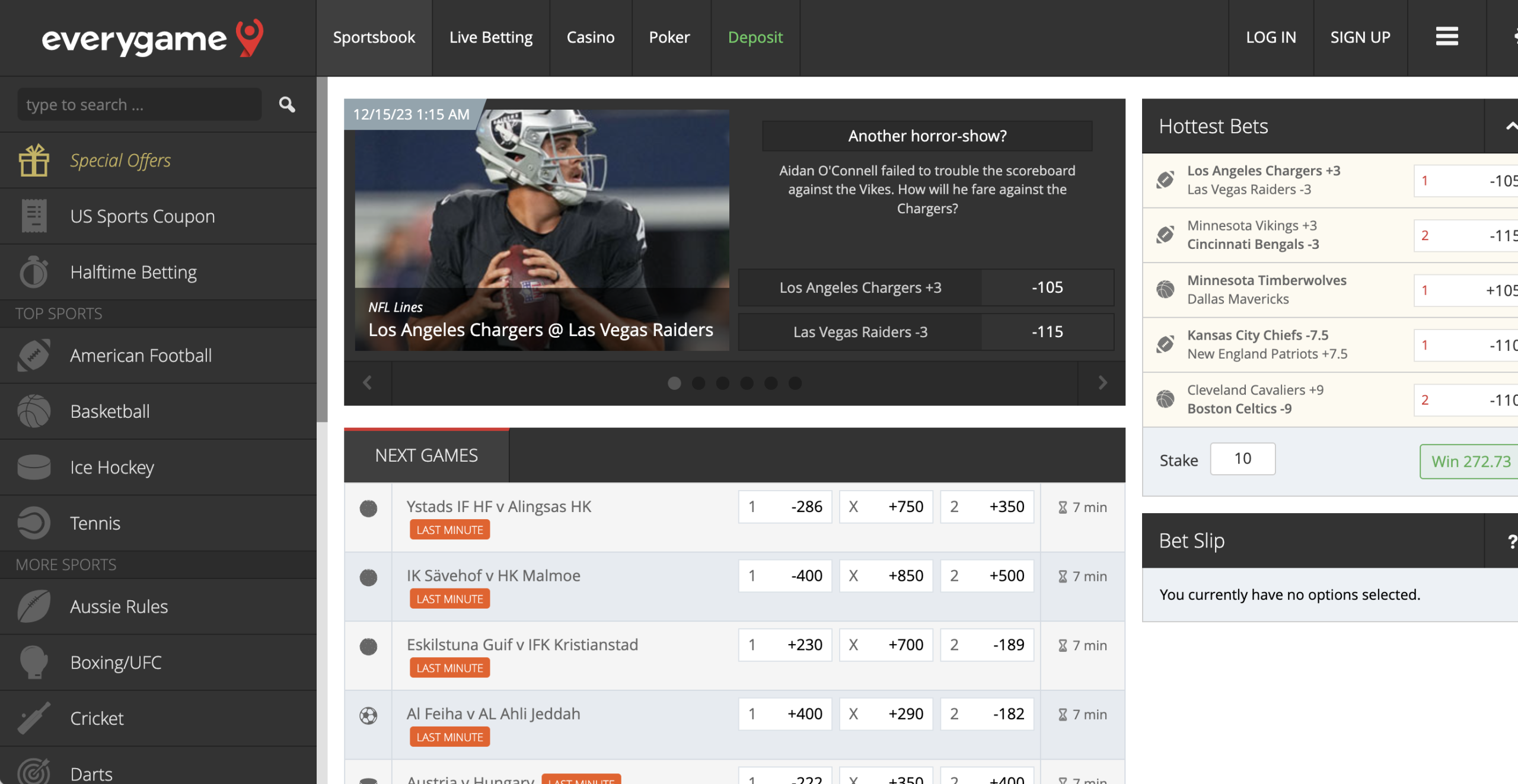 Everygame Betting Homepage