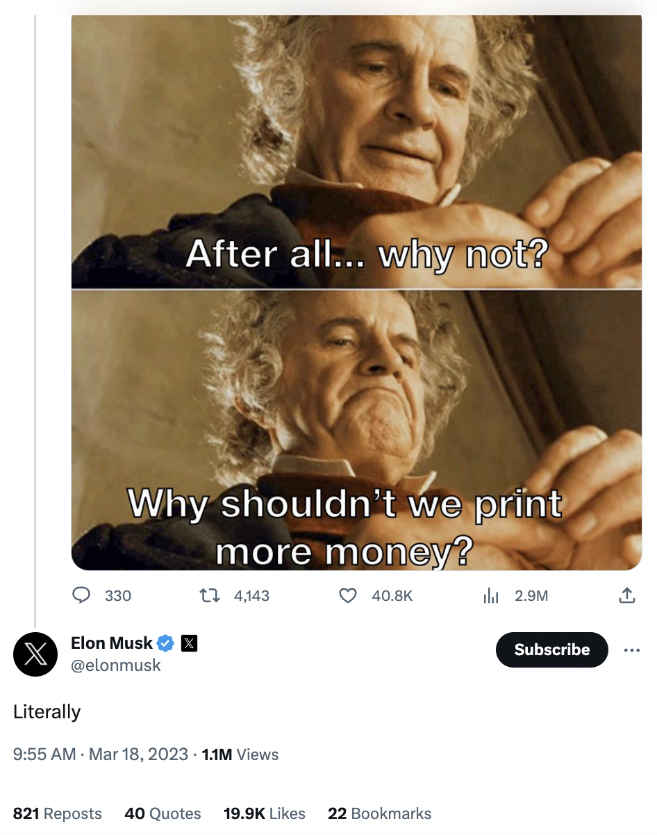 Elon Musk comment on Wall Street Memes 