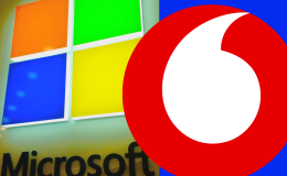 Vodafone and Microsoft sign $1.5bn AI deal for 10 years. Logos shown next to each other
